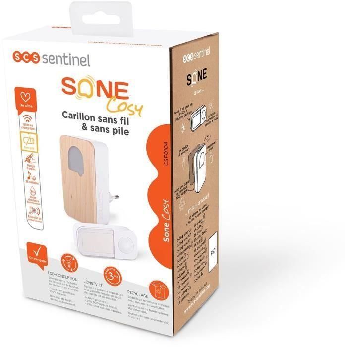 Scs Sentinel AAAAO00654 Timbre acogedor SONE Madera Inalámbrico sin batería Alcance 150m 25 melodías IP65 5