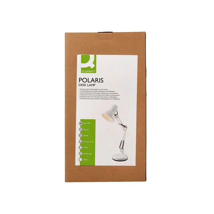 Q-connect Lámpara de Escritorio Polaris Metálica con Interruptor, Brazo Doble y 3 Articulaciones, Color Blanco 9