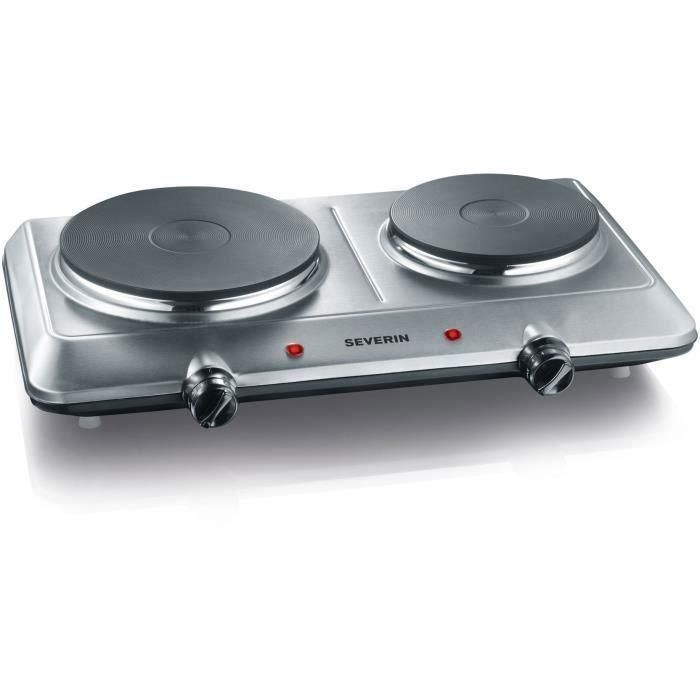 Severin DK1014 Placa de cocción independiente de hierro fundido, 2500W, dos placas de 15 y 18 cm, acero inoxidable, termostato ajustable