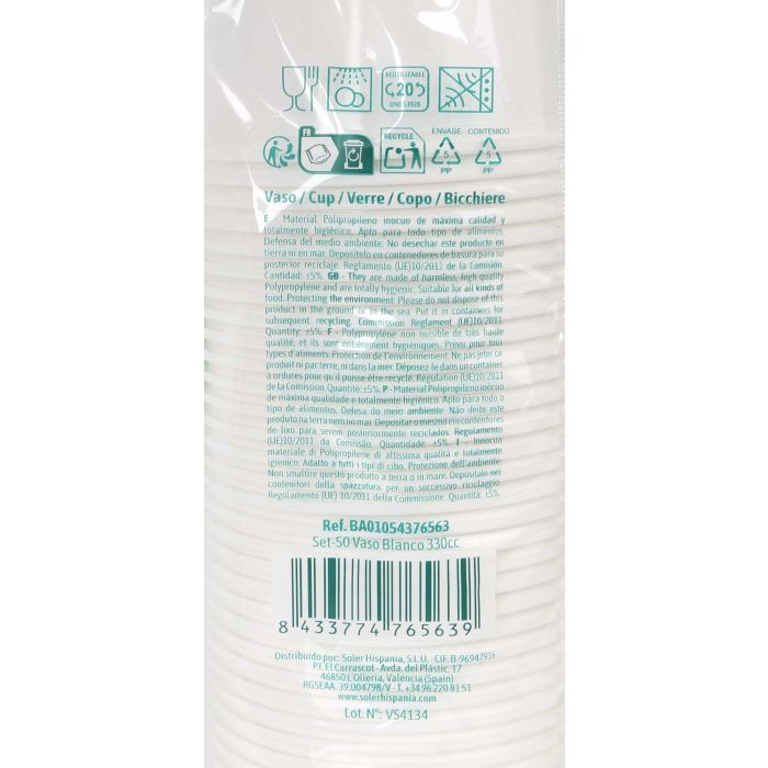 Algon Set-50 Vasos Blancos 330 cc (8,3 x 11 x 8,3 cm) (12 Unidades) 4