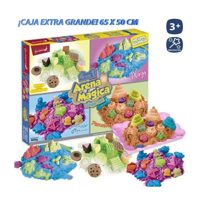 Arena moldeable 800 grs 4 tematicas diferentes incluye bandeja. caja extra grande 65x50 cm 1 Arena moldeable 800 grs 4 tematicas diferentes incluye bandeja. caja extra grande 65x50 cm 1