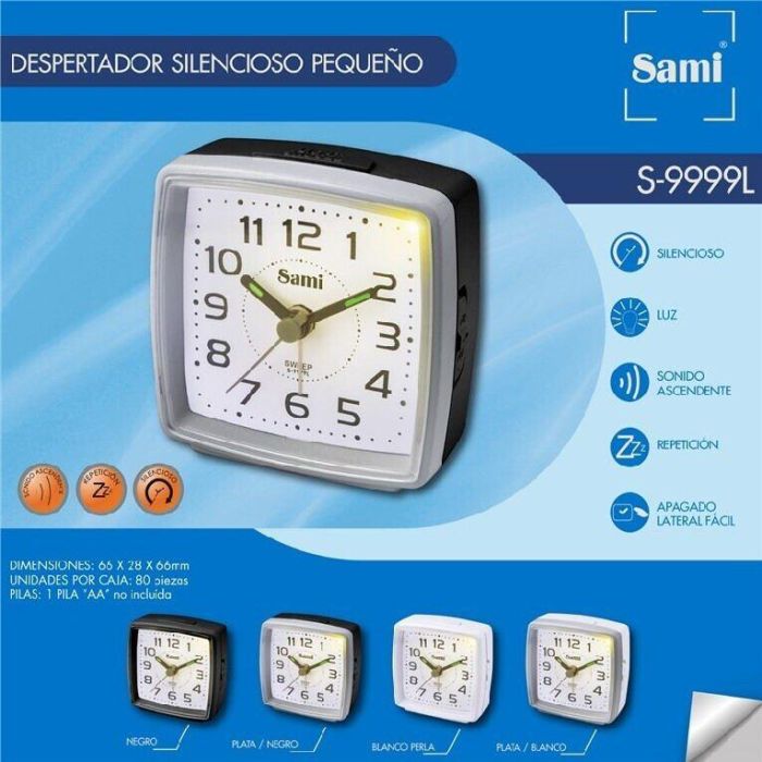 SAMI Despertador Pequeño con Luz, Sonido y Crescendo Silencioso