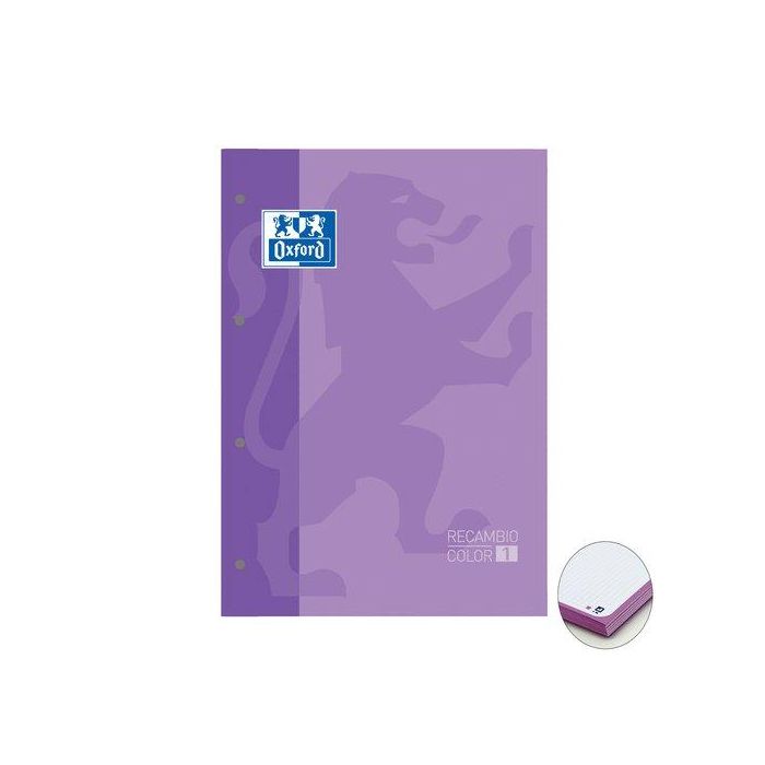Recambio Oxford School Color 1 Encolado A4+ 80H 90Gr 4 Taladros Cuadric.5X5 Malva-Lila (1 Color De Recuadro) (Set de 5)