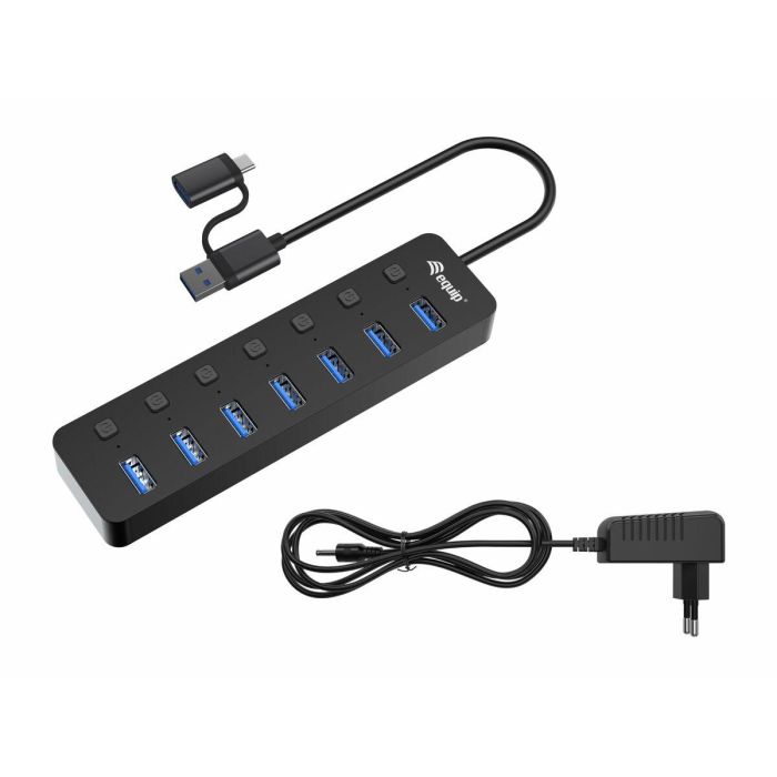 Equip Hub USB 3.2 Gen1 de 7 Puertos con Adaptador de Corriente 128965 - Aleación de Aluminio + ABS 11 Equip Hub USB 3.2 Gen1 de 7 Puertos con Adaptador de Corriente 128965 - Aleación de Aluminio + ABS 11
