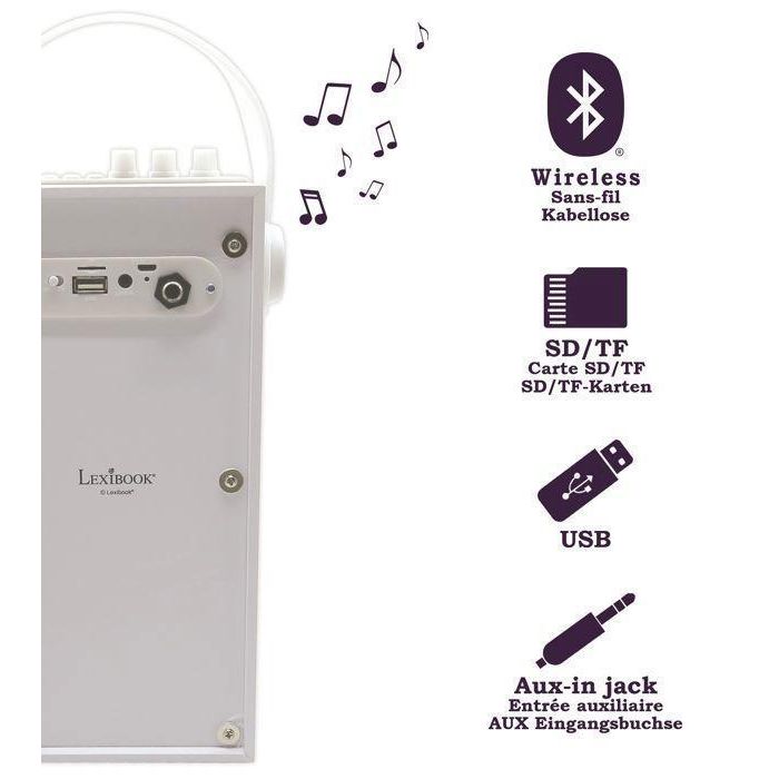 Lexibook iParty Altavoz Bluetooth Portátil con Micrófono y Efectos de Luz, Sonido Potente 24W, Bluetooth 5.0, USB, SD, Aux 1 Lexibook iParty Altavoz Bluetooth Portátil con Micrófono y Efectos de Luz, Sonido Potente 24W, Bluetooth 5.0, USB, SD, Aux 1