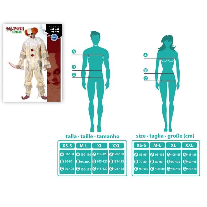 Disfraz Payaso Macabro Adulto M-L Halloween Mono Beige