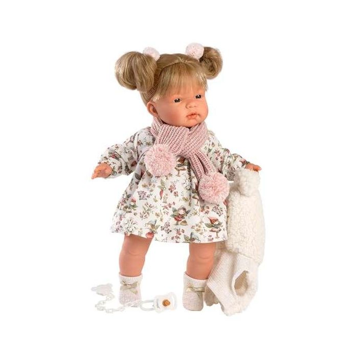 Muñeca Joelle llorona con chupete, vestido hadas, chaleco blanco y bufanda 38 cm 4