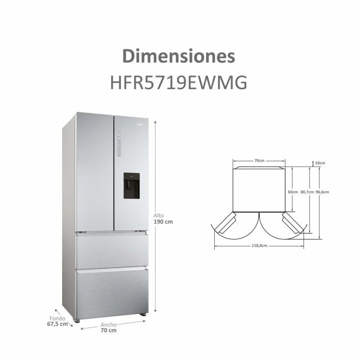 Frigorífico combinado Haier HFR5719EWMG 190 Plateado 18 Frigorífico combinado Haier HFR5719EWMG 190 Plateado 18
