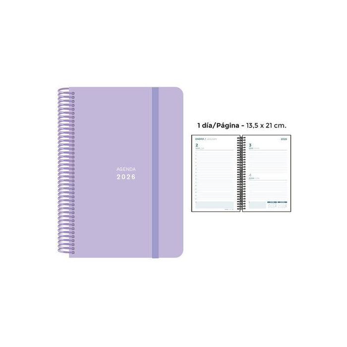 Agenda Anual (2026) Senfort Pastel Espiral Tapa Pp Con Goma 135X210 D/P Lila