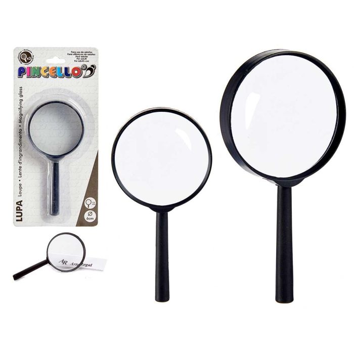 Lupa de vidrio con mango negro, diámetro 6 cm, aumento x3 - Pincello (48 Unidades) Lupa de vidrio con mango negro, diámetro 6 cm, aumento x3 - Pincello (48 Unidades)