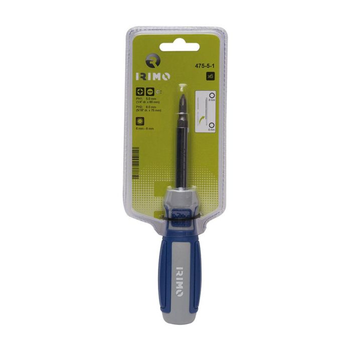 Irimo Destornillador 6 en 1 dos puntas reversibles 475-5-1 para tornillos, pernos y tuercas 1 Irimo Destornillador 6 en 1 dos puntas reversibles 475-5-1 para tornillos, pernos y tuercas 1
