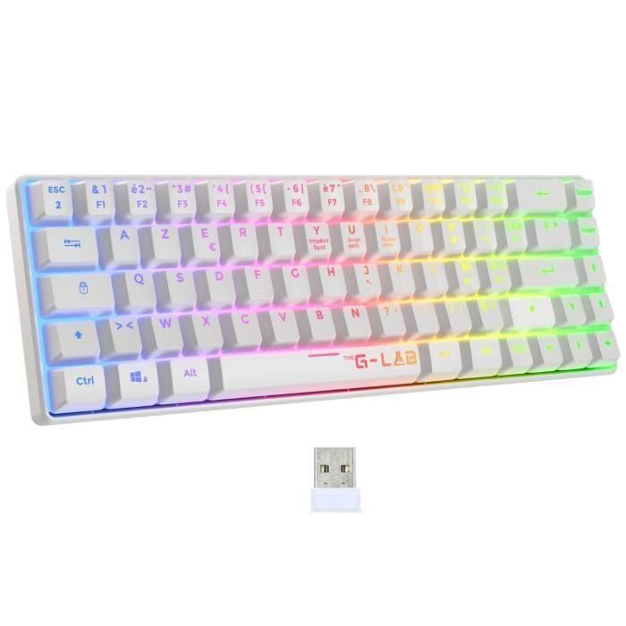 The G-Lab THE1731112746880 Teclado Gaming KEYZ HYDROGEN WL Inalámbrico Semimecánico Membrana Retroiluminación Arcoíris Azerty Blanco