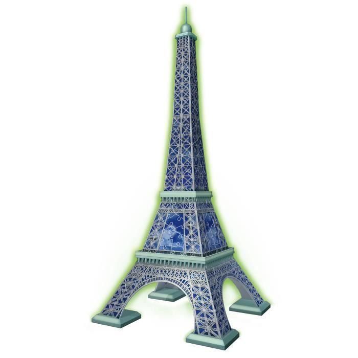 Ravensburger - Puzzle 3D Torre Eiffel Fosforescente 50 años - A partir de 10 años - 216p numerados para montar sin pegamento - Accesorios incluidos - 11591 1