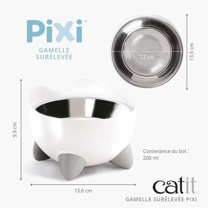 Comedero para gatos - CATIT - PIXI - 200 ml - Elevado - Cuencos extraíbles de acero inoxidable - Blanco 3