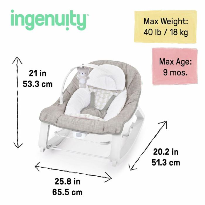 Ingenuity ING17499 Mecedora para bebé 3 en 1 Keep Cozy - Linden - 3 posiciones, arco con peluches extraíbles, hasta 18 kg 4