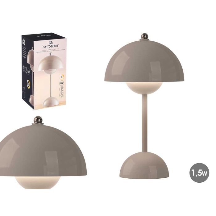 Giftdecor Lámpara Seta Bola Gris Claro 1.5W, 18x30x18 cm, Luz en 3 Colores, Batería Recargable (4 Unidades)