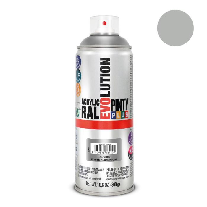 Pinty Plus Pintura en spray Evolution 520 cc RAL 9006 Aluminio Blanco - Acrílica, secado rápido 15 min, interior/exterior 0 Pinty Plus Pintura en spray Evolution 520 cc RAL 9006 Aluminio Blanco - Acrílica, secado rápido 15 min, interior/exterior 0