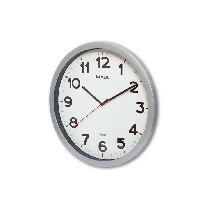 Maul Reloj de Pared Redondo Eléctrico 40 cm Diámetro, Marco Plástico Irrompible, Cristal Mineral, Números Arábigos Negros, Color Plata 1