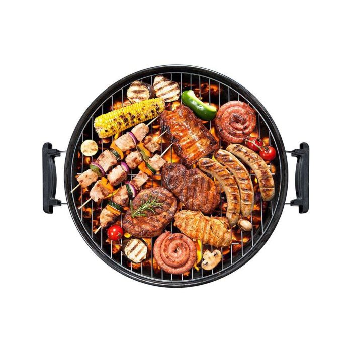 Gourmet Kitchen Barbacoa de Carbón Metálica Negra de Pie con Tapa y Ruedas Ø41 x 70 cm, Rejilla Cromada 1