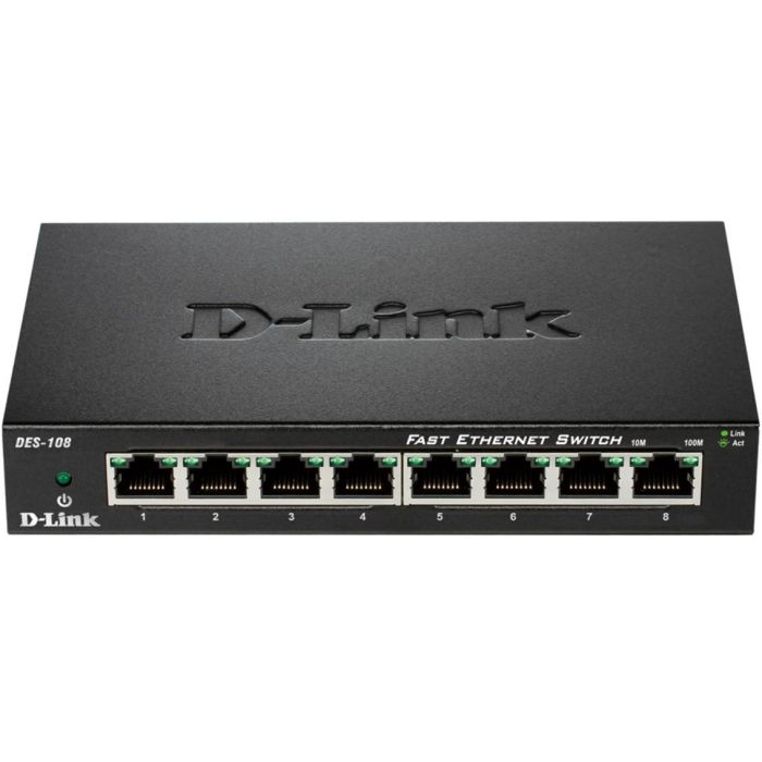D-Link Switch 8 Puertos Fast Ethernet DES-108, Plug and Play, D-Link Green, QoS, Sin Ventilador