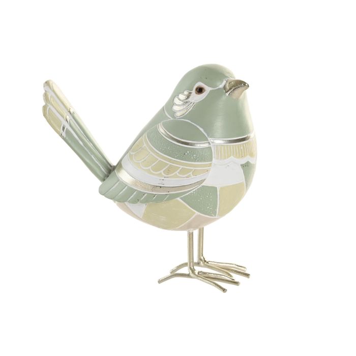 DKD Home Decor Figura de Resina Pájaro Verde Dorado 7 x 12.5 x 12 cm (4 Unidades) Colección Green Indigo Cottage