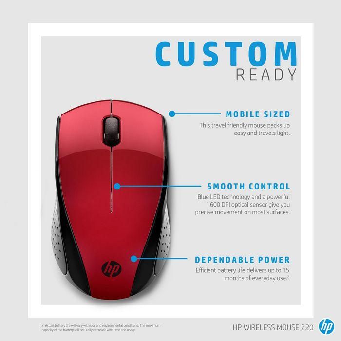 Ratón Inalámbrico HP 220 Rojo 1600 dpi 5