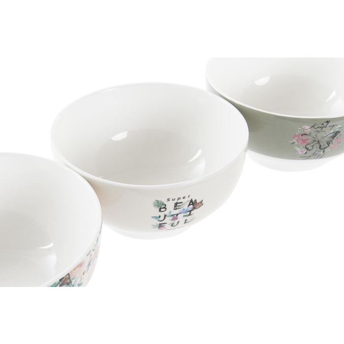 DKD Home Decor Greature 3 Bol Rosa Beige Porcelana New Bone 14x14x7 cm 520ml Mariposa Apto Microondas Lavavajillas (12 Unidades) 2