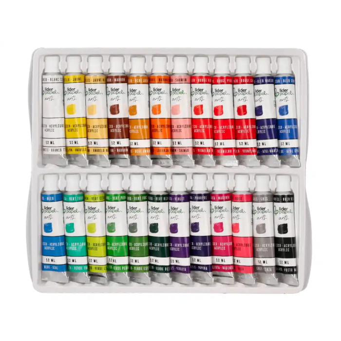 Liderpapel Pintura acrilica caja de 24 tubos de aluminio de 12 ml colores surtidos 3