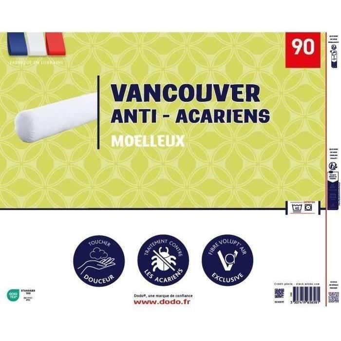 Cojín VANCOUVER 90 cm - antiácaros - 100% Poliéster - DODO 3 Cojín VANCOUVER 90 cm - antiácaros - 100% Poliéster - DODO 3