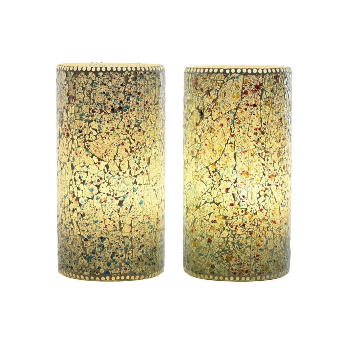 DKD Home Decor Lámpara de Sobremesa Indio Craquelado de Cristal Verde Menta Azul Celeste 15x30x15 cm Pack de 2 E14 25W 1