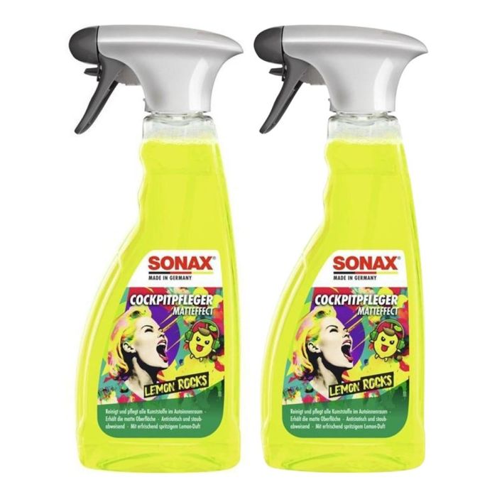 Sonax SXP03432410X2 Limpia Salpicaderos Efecto Mate Lemon Rocks, Limpiador y Protector Antiestático para Plásticos de Automóvil con Aroma Fresco (500ml)