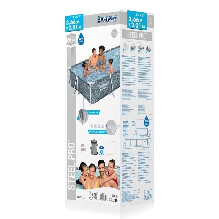 BESTWAY Kit Piscina Tubular elevada - Steel Pro - 366 x 201 x 66 cm - Rectangular (Incluye Depuradora de Cartucho) 5 BESTWAY Kit Piscina Tubular elevada - Steel Pro - 366 x 201 x 66 cm - Rectangular (Incluye Depuradora de Cartucho) 5