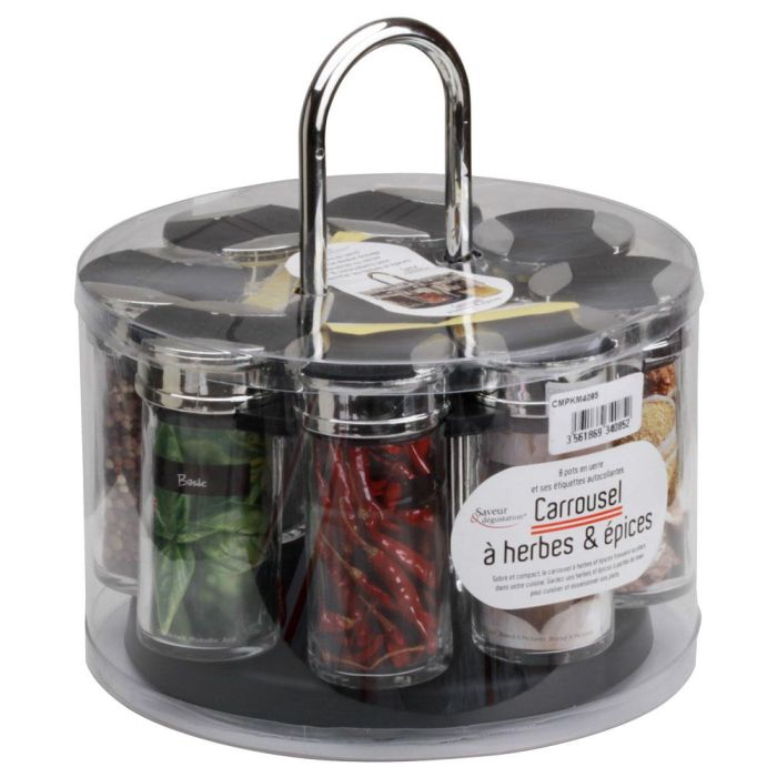 Cook Concept Especiero con 8 Botes de Vidrio y Tapas de Doble Dosificado, Base Negra, Giratorio 19x20 cm 1 Cook Concept Especiero con 8 Botes de Vidrio y Tapas de Doble Dosificado, Base Negra, Giratorio 19x20 cm 1