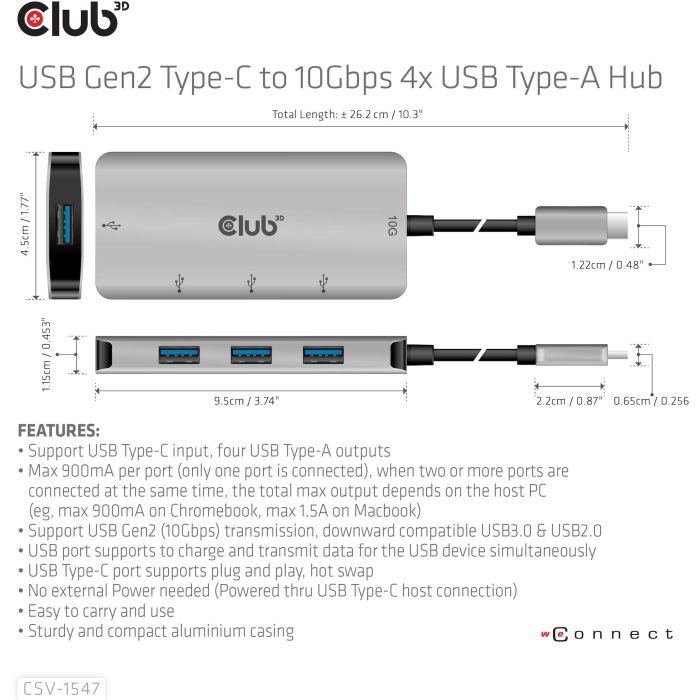 Club3D Hub USB 3.1 Tipo C a 4x USB 3.1 Tipo A 10Gbps 8 Club3D Hub USB 3.1 Tipo C a 4x USB 3.1 Tipo A 10Gbps 8