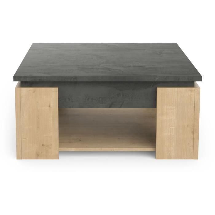 Mesa de centro cuadrada AUSTIN - Decoración roble Hamilton y Sidewalk - L 80 x P 80 x H 37,2 cm - DEMEYERE 2 Mesa de centro cuadrada AUSTIN - Decoración roble Hamilton y Sidewalk - L 80 x P 80 x H 37,2 cm - DEMEYERE 2