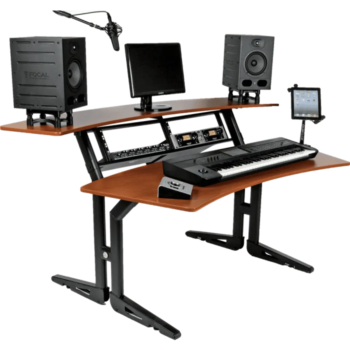 Quiklok Mueble Estudio (Workstation) Con Dos Niveles y Soporte Rack 4x2U - Acero y Madera Cerezo 1990x1163x734mm 1