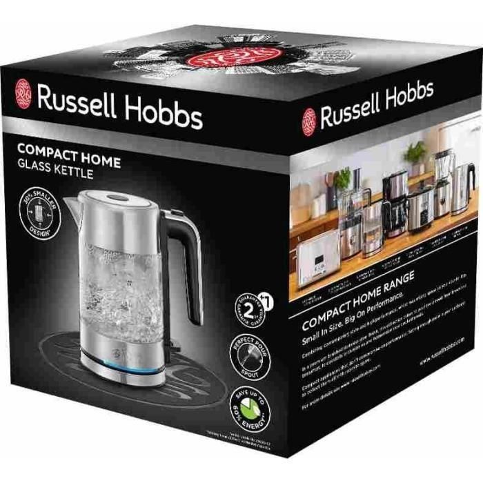 Russell Hobbs 24191-70 Hervidor de vidrio compacto 0.8 L 2200 W, acero inoxidable e iluminación azul 1 Russell Hobbs 24191-70 Hervidor de vidrio compacto 0.8 L 2200 W, acero inoxidable e iluminación azul 1