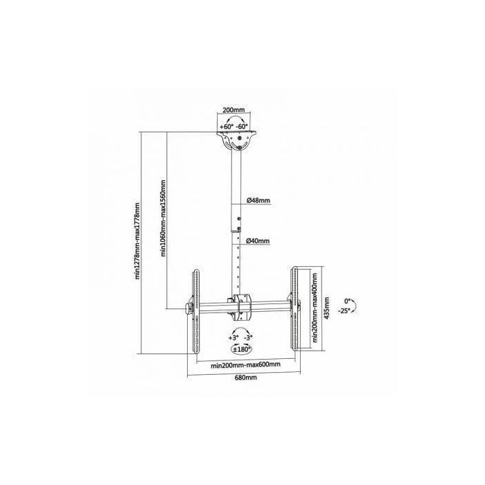 Aisens CT70TSLE-033 Soporte de Techo Giratorio, Inclinable, Extensible y Nivelable para TV 37-70" VESA 600x400mm, 50kg 4