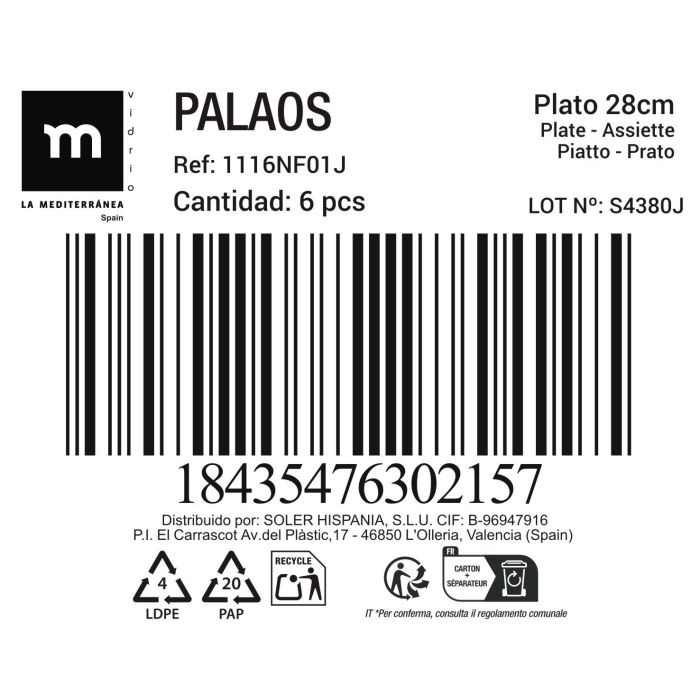 Plato Llano 28Cm Opal "Palaos" Md (36 Unidades) 1