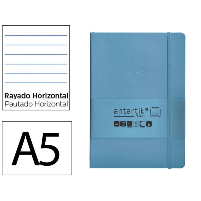 Cuaderno Con Gomilla Antartik Notes Tapa Blanda A5 Hojas Rayas Azul Claro 80 Hojas 80 gr Fsc