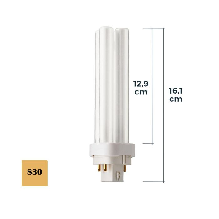 Bombilla bajo consumo lynx d-26w g24 pld-4pin 3000k luz calida 163x27mm 1