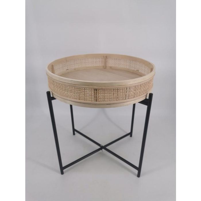 DKD Home Decor Macetero Scandi de Ratán y Metal, Colores Natural y Negro, 43x43x46 cm, Desmontable