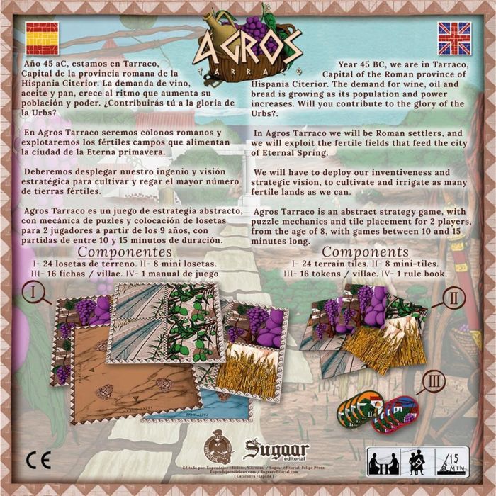 Sugaar Editorial SGAT01ES Juego de Mesa Agros Tarraco Estrategia Abstracta para 2 Jugadores Duración 15 Minutos 3
