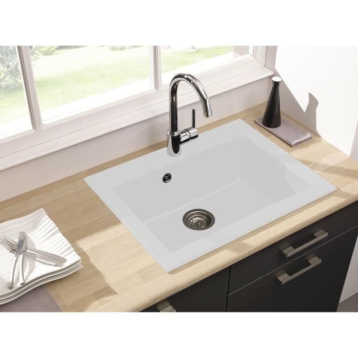 STRADOUR Fregadero de cocina empotrado 1 recipiente sin escurridor Hexo - Resina - 66 x 50 cm - Blanco 1 STRADOUR Fregadero de cocina empotrado 1 recipiente sin escurridor Hexo - Resina - 66 x 50 cm - Blanco 1