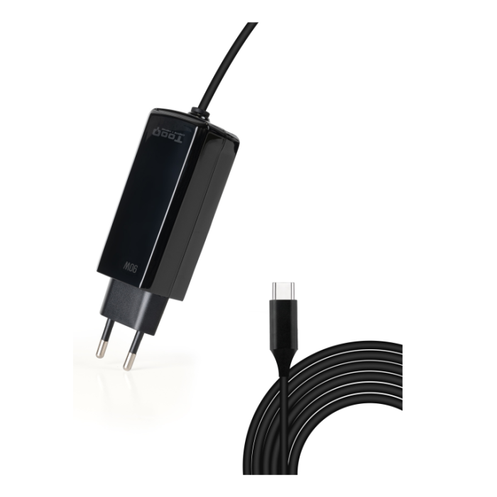 TOOQ Cargador portatil gan USB-C pd 90W, cubico negro