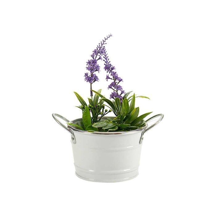 Ibergarden Macetero Bajo con Asas Blanco y Plata, Metal Zinc, 17.5x8.5x12.5 cm (Set de 72)