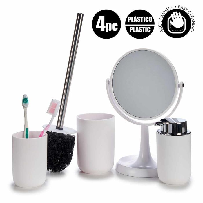 Set Baño Blanco Berilo 4 Piezas - Vaso, Espejo, Escobillero, Jabonera (6 Unidades) 1 Set Baño Blanco Berilo 4 Piezas - Vaso, Espejo, Escobillero, Jabonera (6 Unidades) 1