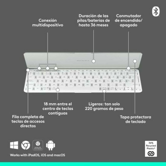 Teclado Logitech 920-012974 Blanco Gris QWERTY 5 Teclado Logitech 920-012974 Blanco Gris QWERTY 5