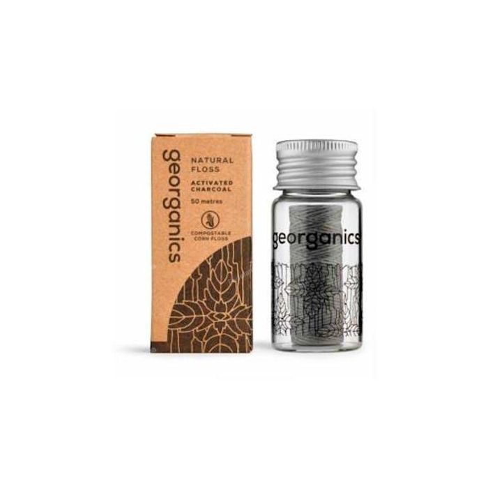 GEORGANICS Hilo Dental con Carbón Activado y Flúor Vegano, Anti-Caries, para Niños y Adultos, 50 Metros