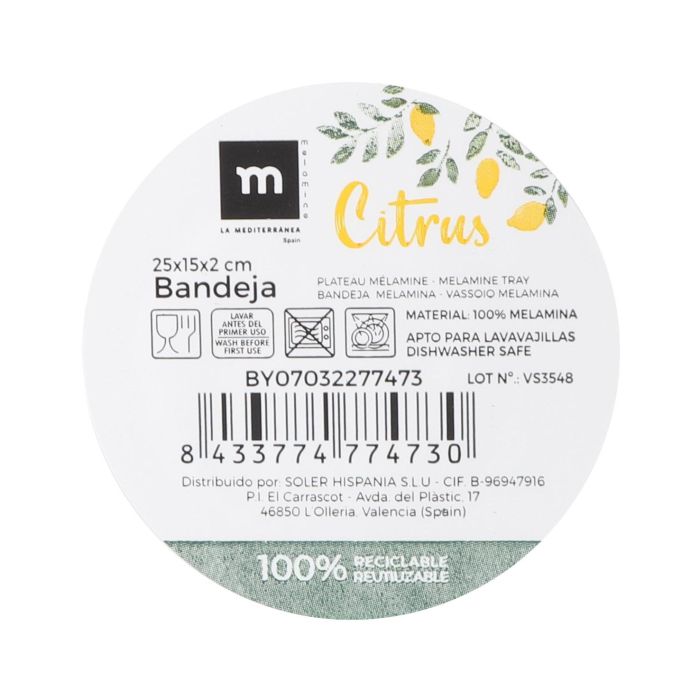 Bandeja Melamina Mate Citrus 25x15x2 cm - La Mediterranea (12 Unidades) 1 Bandeja Melamina Mate Citrus 25x15x2 cm - La Mediterranea (12 Unidades) 1